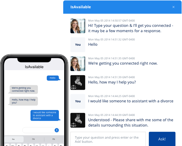 a live chat box with messages